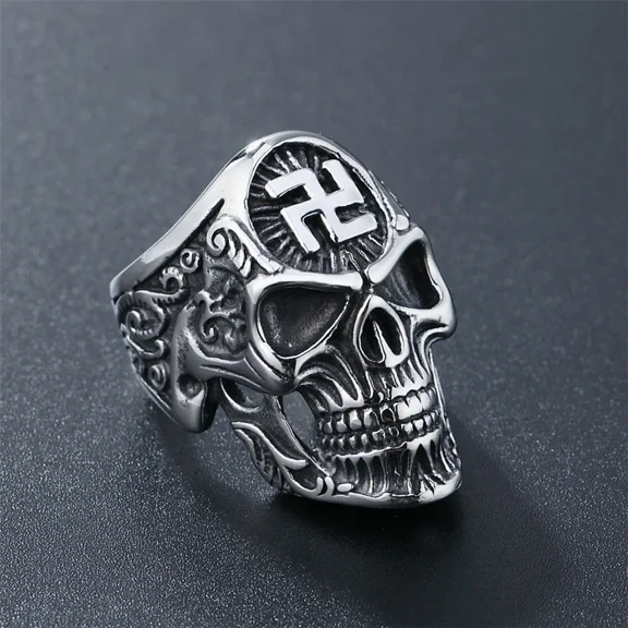 Vintage Masonic Skull Ring For Men Knight Temple 14K White Gold Freemason Ring Fashion Gothic Skull Jewelry Gift