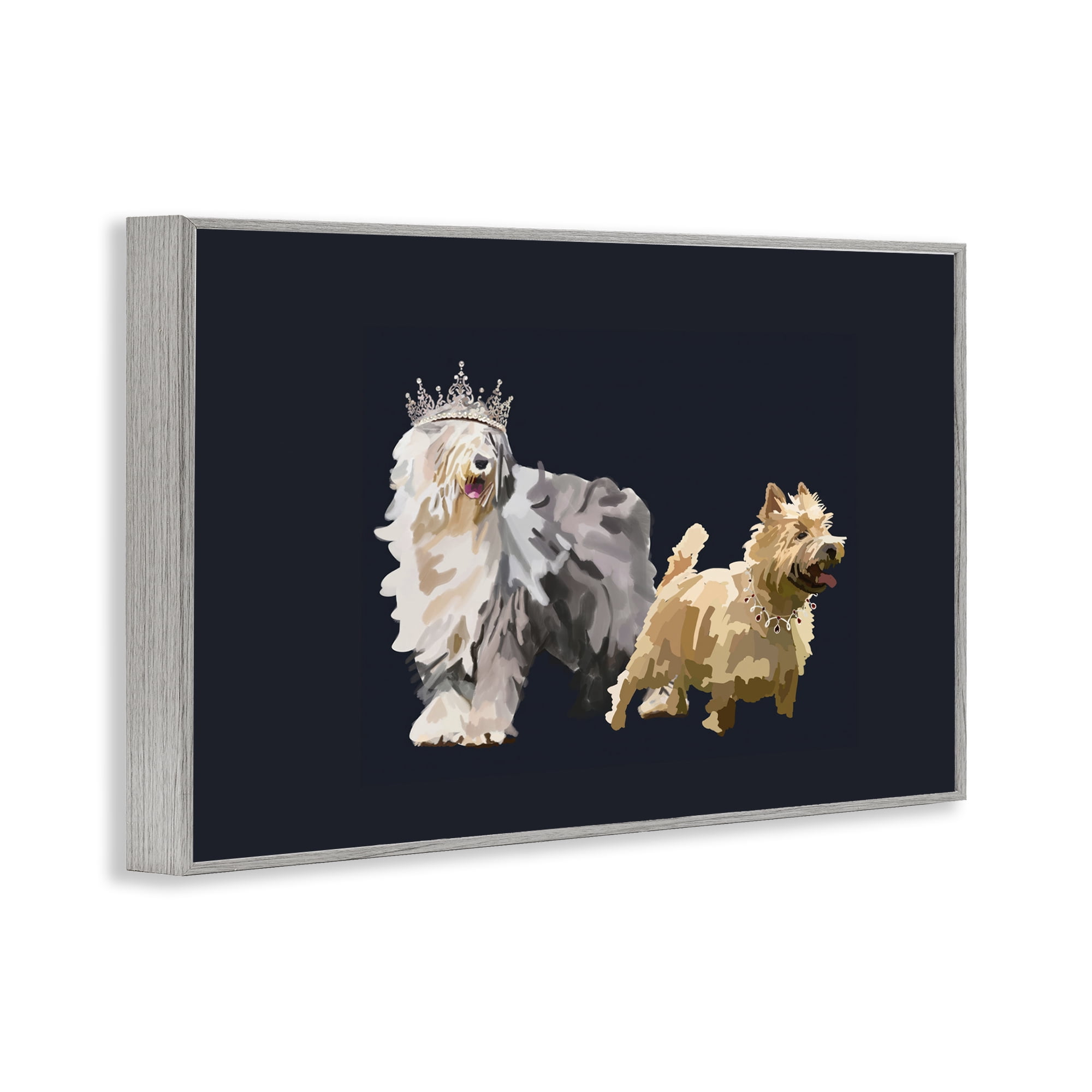 Stupell Industries Dog Duo with Crowns Animals & Insects Painting Gray Framed Art Print Wall Art, 30 x 20
