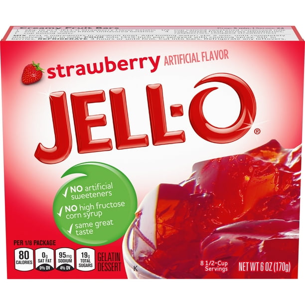 JellO Strawberry Gelatin Dessert Mix, 6 oz Box