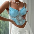 thumbnail image 6 of Bustier Tops for Women Ruched Sleeveless Corset Shapewear Spaghetti Straps Crop Tops Front Hook and Eye Closure Waist Cinchers Floral Lace Renaissance Corset for Night Out Sky Blue, 6 of 9