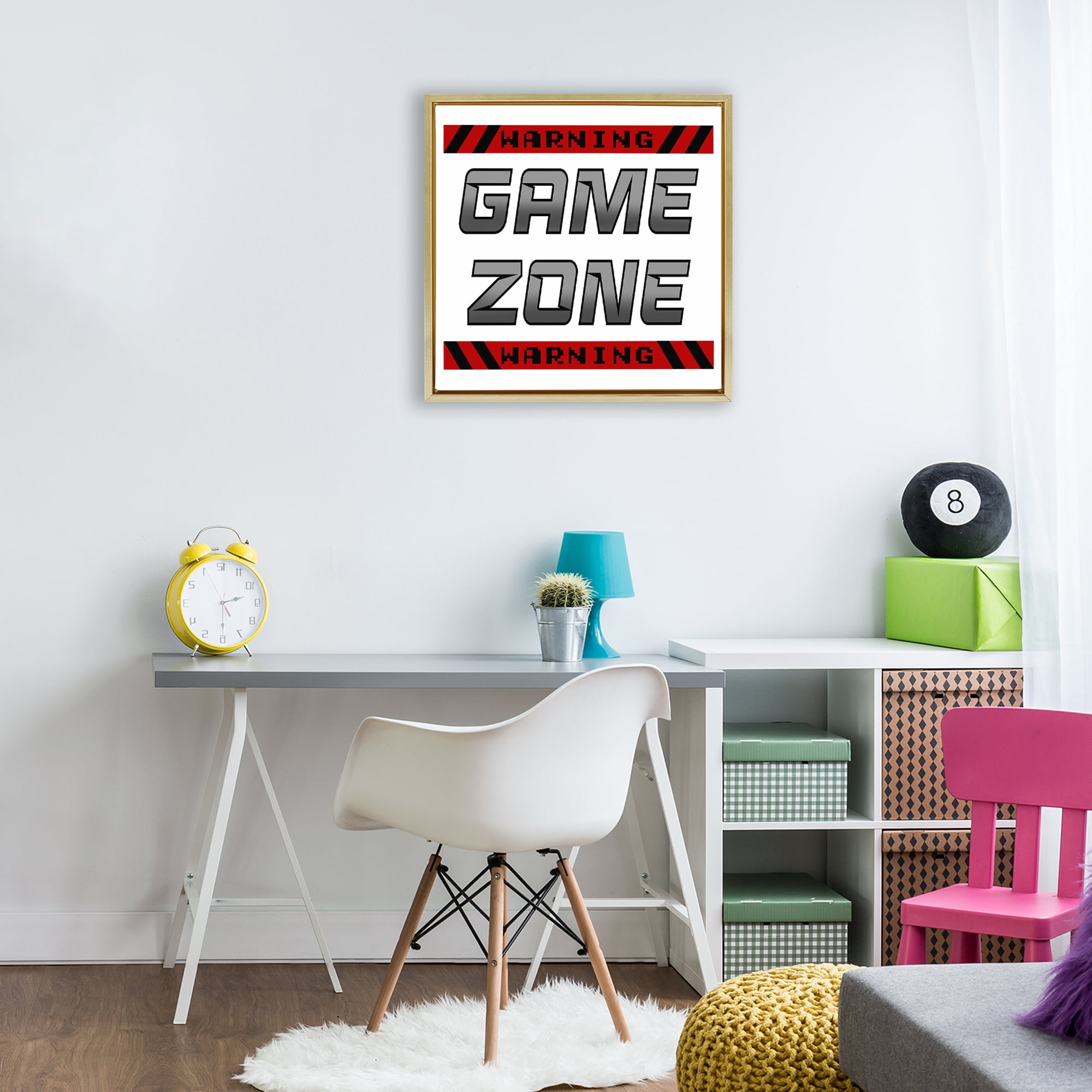 Stupell Industries Game Zone Warning Gold Framed Floater Canvas Wall Art, design by Marcus Prime