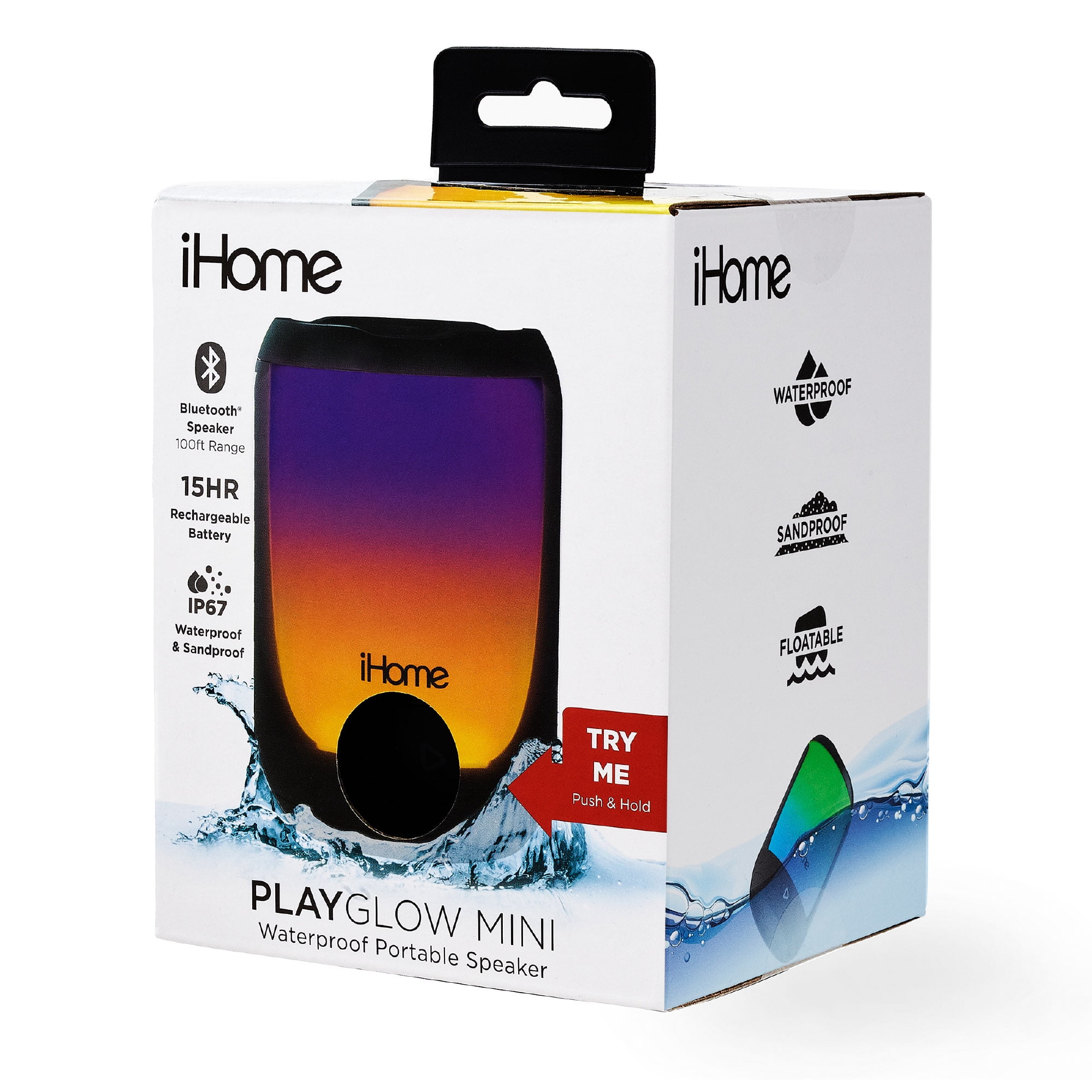 iHome PlayGlow Mini Waterproof Bluetooth Speaker with Color Changing Lights and Rechargeable Battery