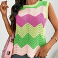 thumbnail image 4 of Lenpel Women's Tank Tops Summer Casual Sleeveless Crew Neck Hollow out Color Block Lightweight Sweater Vests Tunic Knit Shirts, 4 of 7