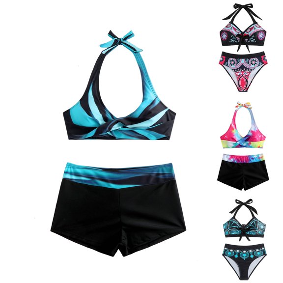 JoveMarine Bikini Sets for Women – Split Printed Swimsuit with Breast Pads, No Underwire, Fashion Sexy Two-Piece, Perfect for Summer Beach Vacation,Cyan L