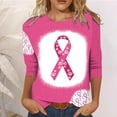 thumbnail image 2 of Luxalzxs Breast Cancer Awareness T Shirt for Women Pink Ribbon Print 3/4 Length Sleeve Round Neck Tops Cancer Fight Inspirational Tee, 2 of 4