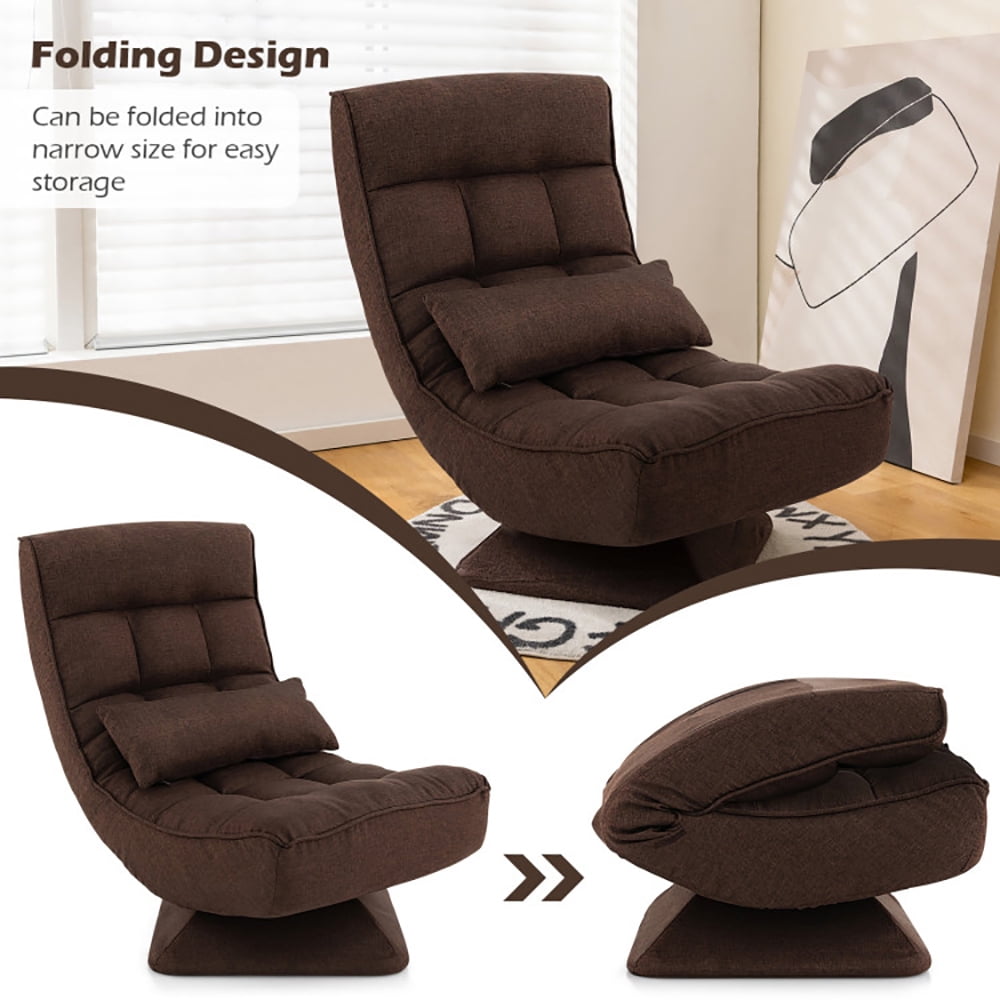 Finihen Swivel Floor Chair, 5-Level Adjustable 360Â° Swivel Floor Chair with Massage Pillow, Recliner Chair for Relaxing Reading Gaming TV Watching, Brown