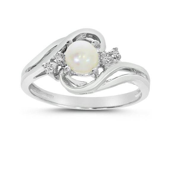 10k White Gold Freshwater Cultured Pearl And Diamond Ring