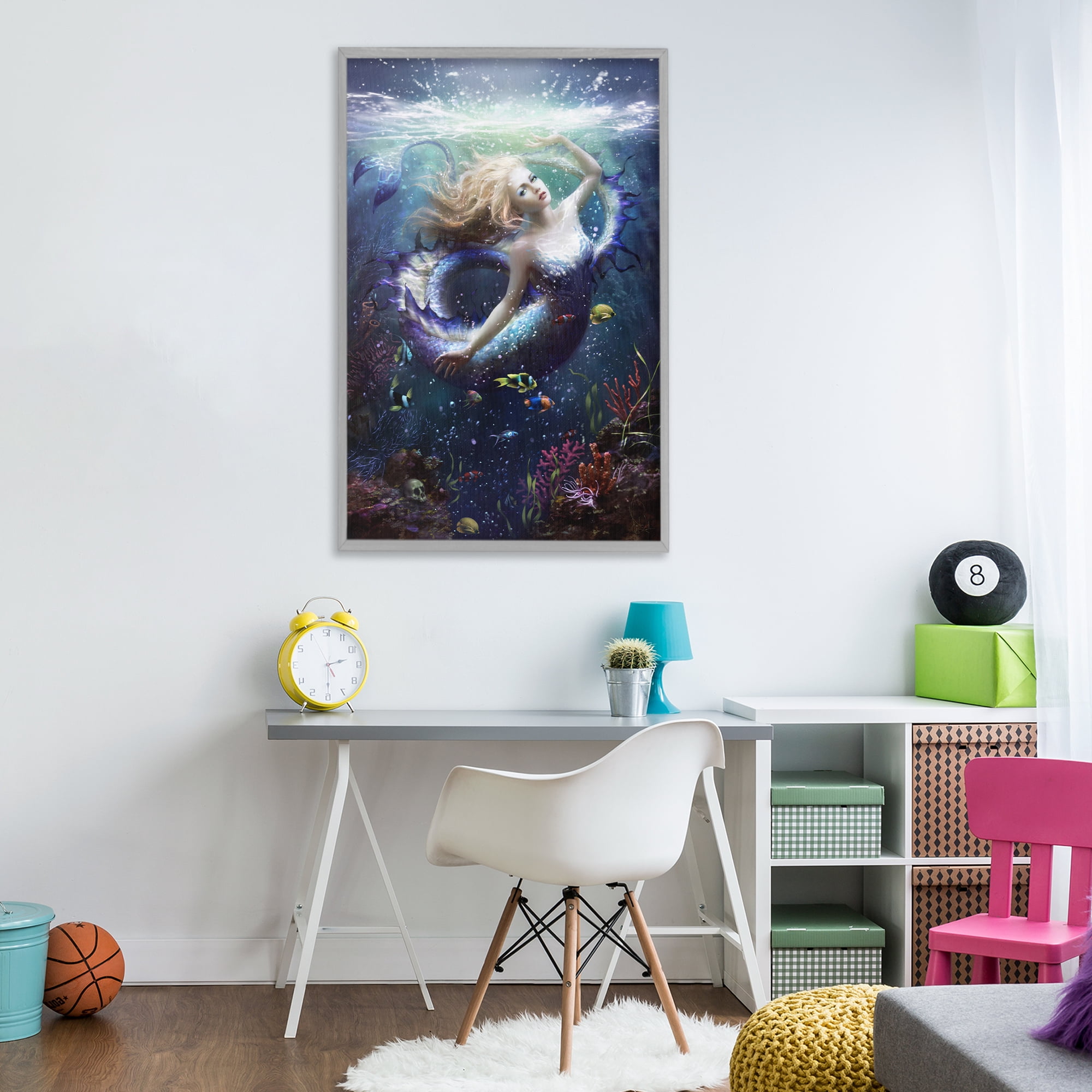 Stupell Industries Deep Sea Mermaid Gray Framed Giclee Art, design by Melanie Delon