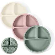 WeeSprout Suction Plates with Lids for Babies & Toddlers, 100% Silicone, Dinnerware Stays Put, 3-Pk
