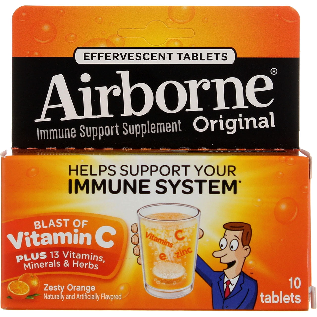 2 Pack - Airborne Zesty Orange Effervescent Tablets, 1000mg of Vitamin C - Immune Support Supplement 10 ea