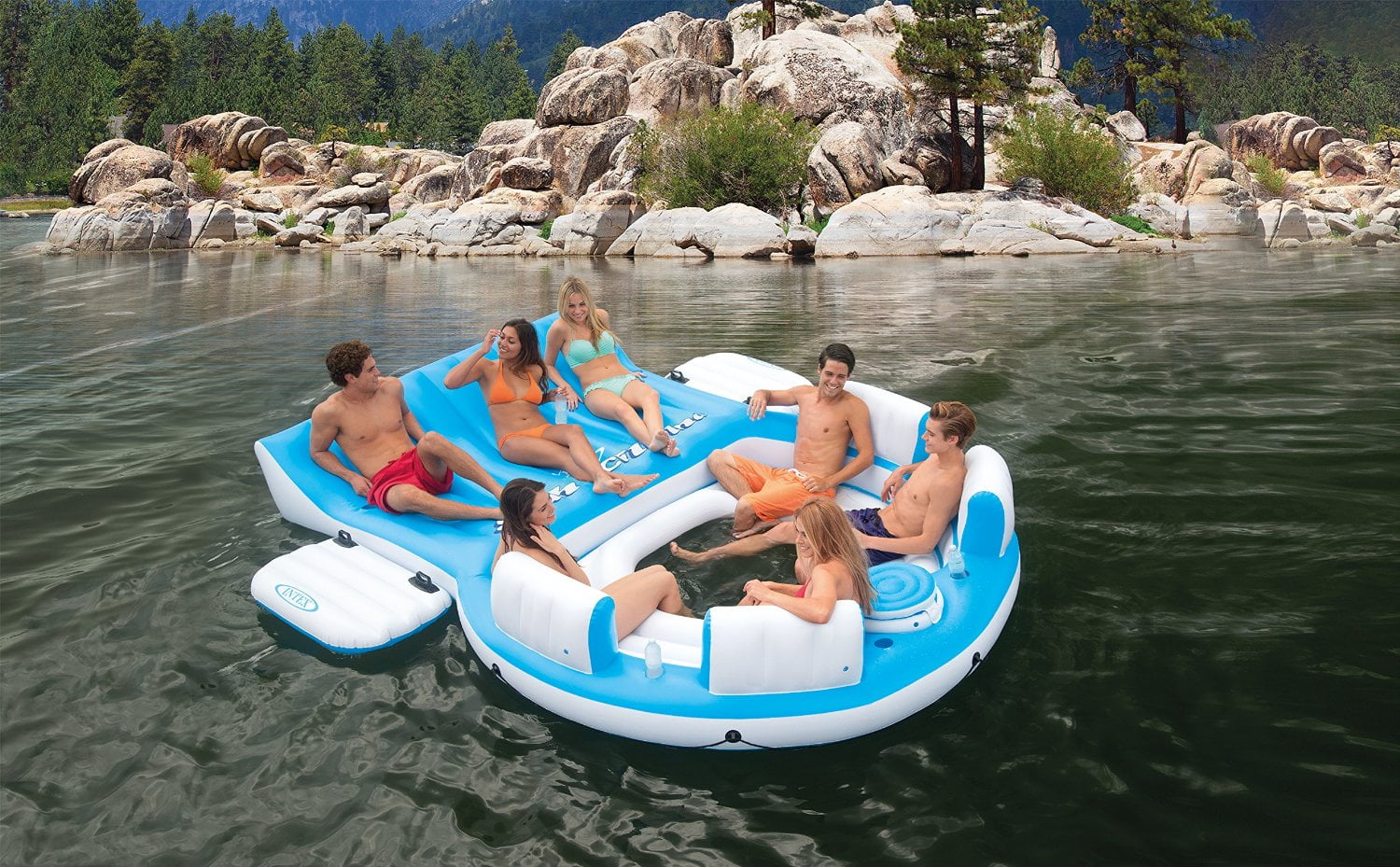 6 person Floating island Raft Water Lounge Boat Lake Inflatable Giant Party Tube 
