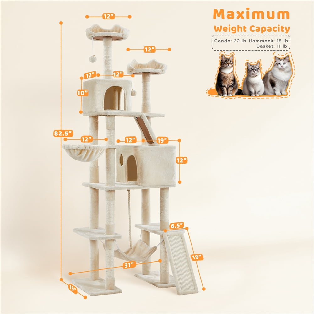 Yaheetech 82.5'' H Multi Level Cat Tree with Condos,Beige