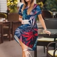 thumbnail image 3 of Daiia Red And Blue Leaves Print Women's Dresses 2025 Trendy Short sleeve Dresses Casual Baggy Flowy Maxi Sun Dresses, 3 of 6