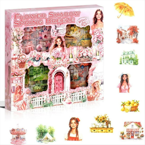 100 Hojas de Pegatinas de para Scrapbooking, 100 Hojas de Pegatinas Transparentes de PET con Paisajes para Diario.