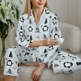 thumbnail image 6 of Yiaed penguin tree star Print Pajamas Women's Long Sleeve Sleepwear Soft Button Down Loungewear Pjs Lounge Set Nightwear Womens Pajama Pants-Large, 6 of 7