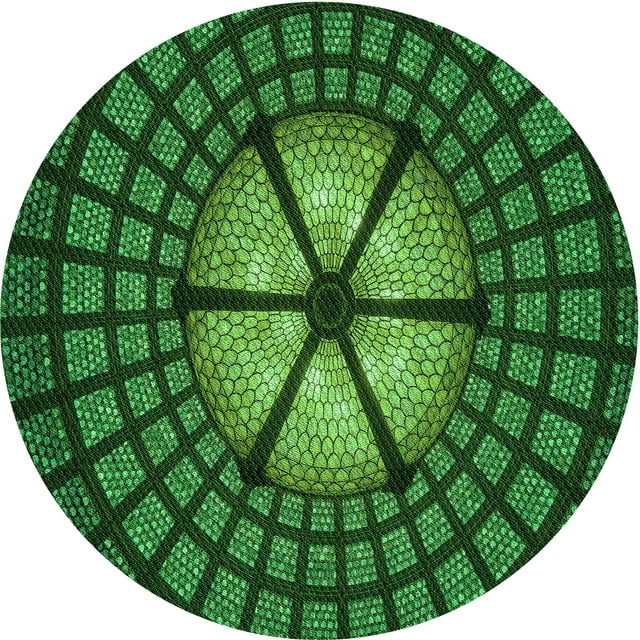 Ahgly Company Machine Washable Indoor Round Transitional Deep Emerald Green Area Rugs, 4' Round