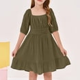 thumbnail image 5 of CCRFTGI Summer Dresses for Children Girls Size 8 Casual Dress Tie Backless Square Neck Ruffle Elastic Waist Party A-Line Dress Army Green 9-10 Years, 5 of 5