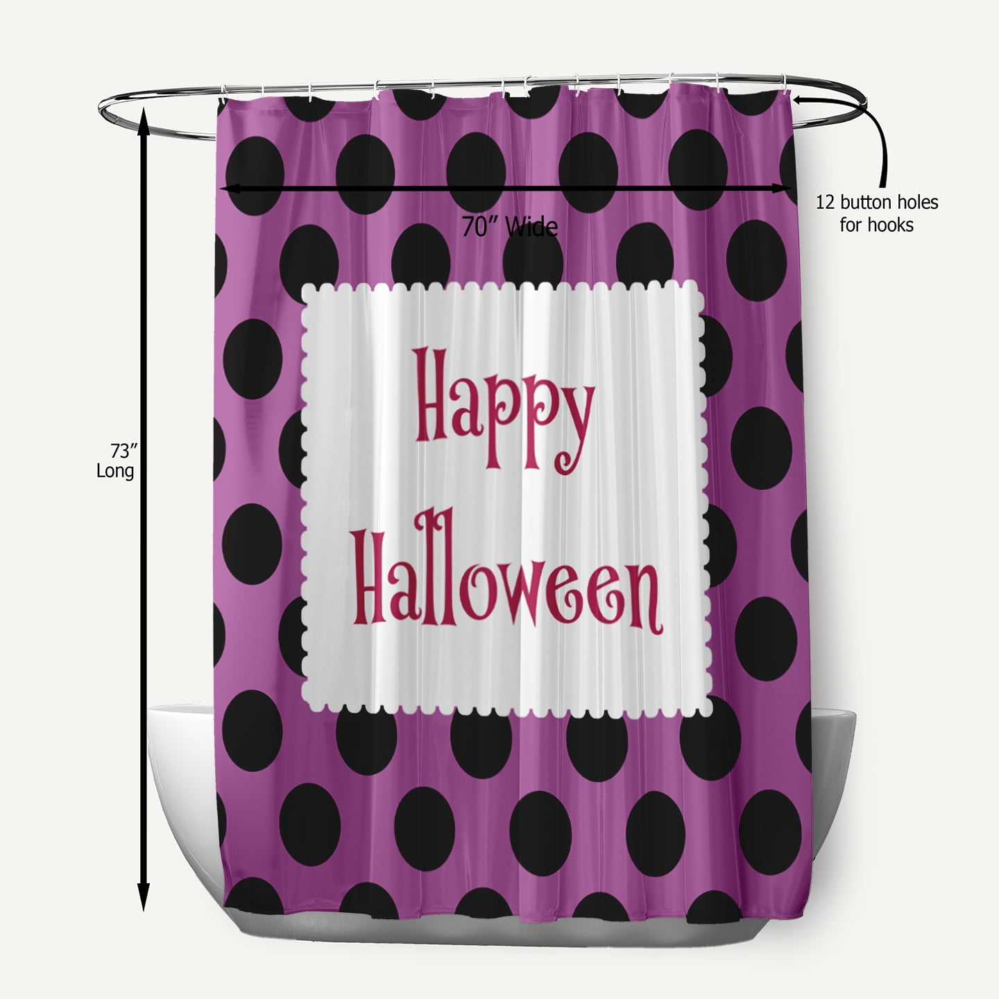 Simply Daisy 70" W x 73" L Halloween Happy Halloween Dots Polyester Shower Curtain, Orchid [1 Ct]