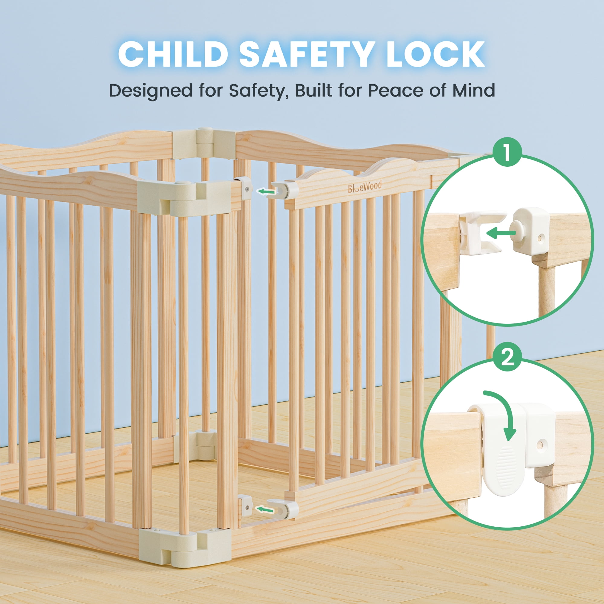 Buballino Natural Wood Baby Playpen - 27.5" Flexible 4-Piece Assembly Set