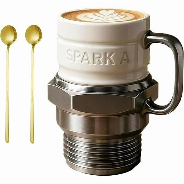 wonima02 Spark Plug Mug, Engine Spark Plug Design Coffee Mug, Funny Coffee Mugs for Women, Unique Car Engine Part Tea Cups with Heat-Insulated Handle Perfect for Car Enthusiasts (1PCS)