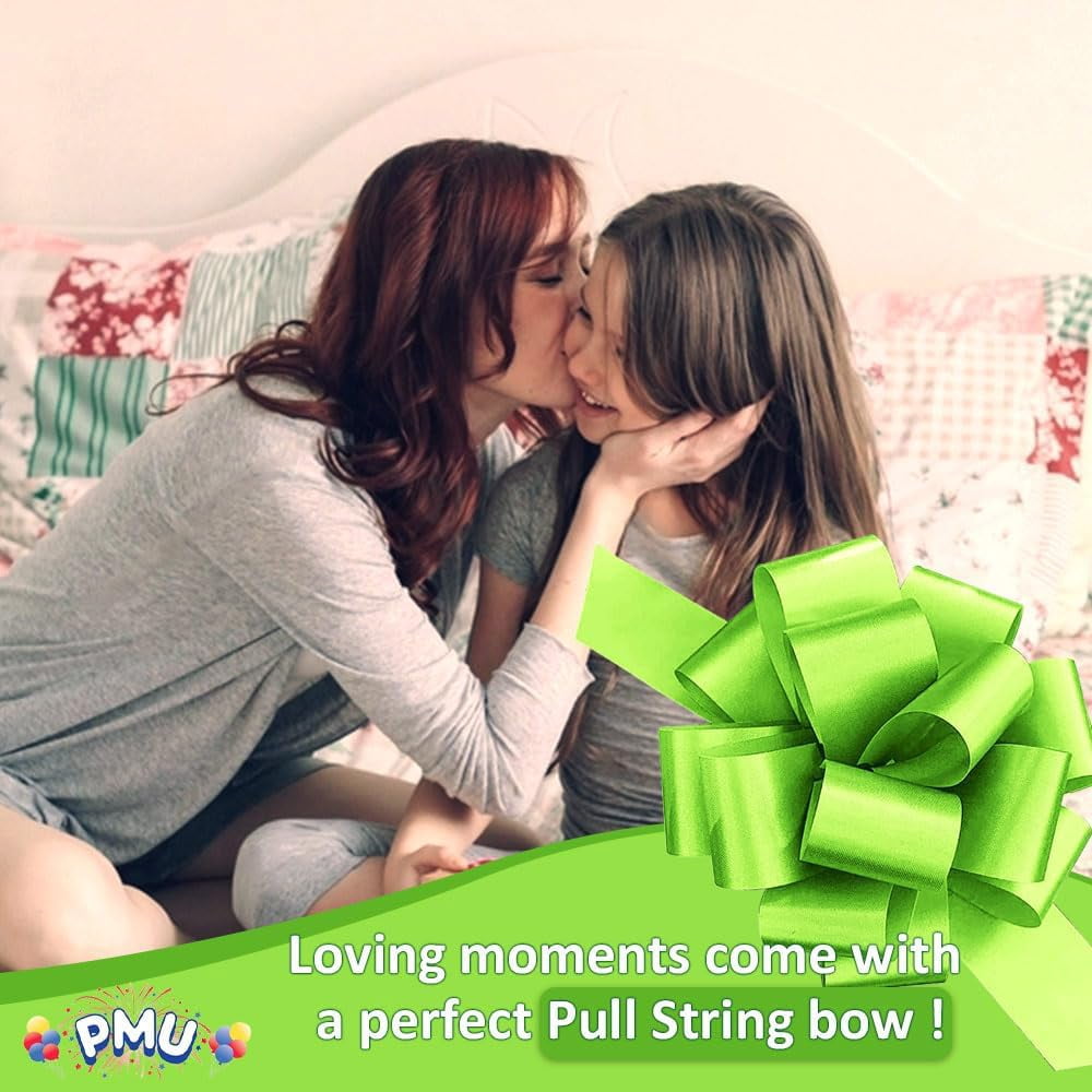 PMU Pull String Bows - Gift Bows for Wedding, Birthdays & Anniversaries - Ribbon Bows for Flowers & Basket Decoration - Large Bow for Gift Wrapping - 5 Inch 20 Loops Lime Green- (50/pkg) Pkg/1