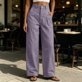 thumbnail image 7 of Women's High Waist Wide Leg Casual Pants Lightweight Loose Baggy Trousers with Pockets Vintage Stitch Design Workwear Pants Streetwear Purple, 7 of 7