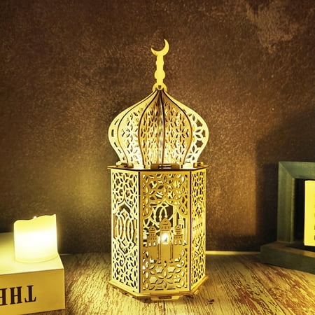 

Fongwan Ramadan Wooden Night Lights Eid Mubarak Ornaments Tabletop Decorations DIY Mubarak Lights Craft Gift-A