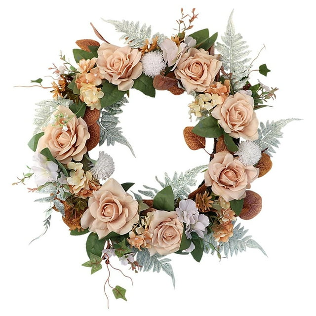 veasfak Round Artificial Flower Wreath Garland Spring Outdoor Front Door Wall