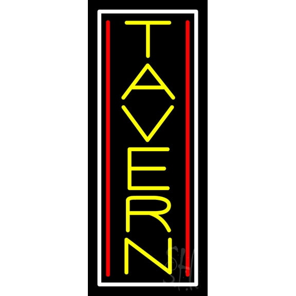 Double Stroke Vertical Tavern LED Neon Sign 24 x 10 - inches, Clear Edge Cut Acrylic Backing, with Dimmer - Bright and Premium built indoor LED Neon Sign for restaurant window and interior decor.