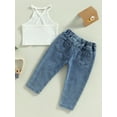 thumbnail image 4 of Bagilaanoe 2pcs Toddler Baby Girl Long Pants Set Sleeveless Camisole Tops + Ripped Jeans Denim Trousers 18M 24M 3T 4T 5T 6T Kids Casual Outfits, 4 of 8
