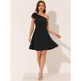 thumbnail image 5 of Vestido de fiesta oscilante de línea A con bolsillos y un hombro sin tirantes Allegra K Negro M, 5 of 5