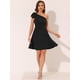 thumbnail image 5 of Vestido de fiesta oscilante de línea A con bolsillos y un hombro sin tirantes Allegra K Negro M, 5 of 5