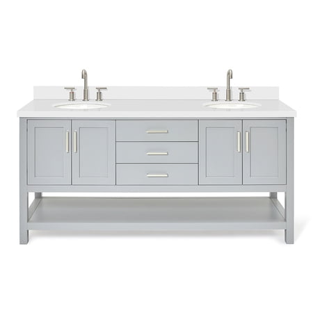 Ariel S073DWQOVOGRY Magnolia 72 Free Standing Double Basin Vanity Set - Grey / Pure White