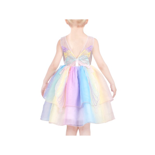 Girls Dress Multicolor Rainbow Bow Tie Butterfly Tulle Party Princess 6 Years