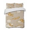 thumbnail image 2 of Quilts Full Size, Yellow Flower Soft Comforter Bedding Set for Bed, Japanese Style Floral Leaf on Linen Lightweight Quilted Bedspread with Pillow Cover(2 Pieces) for All Season, 78x90 Inch, 2 of 6