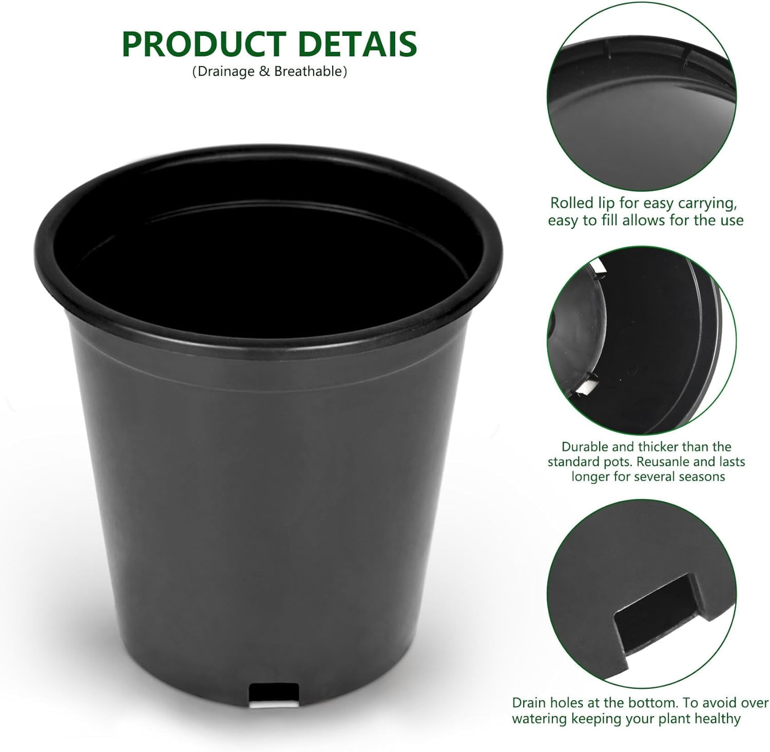 HOSTIC 10 Pack 3 Gallon Round Planter Nursery Pots, Flower Plant Container Injection Round Black