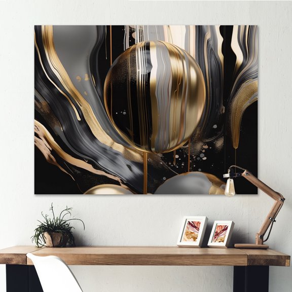 Designart "Gold And Black Captivating Marble III" Abstract Marble Canvas Wall Art