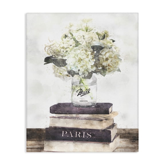 Stupell Industries Farmhouse White Florals on Bookstack Canvas Art, 16 x 20, by Ziwei Li