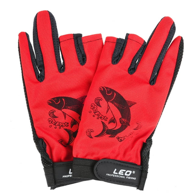 LEO Yuyue Series Non-Slip Quick-Dry Fishing Gloves, Three-Finger Design for Outdoor Sports, Red