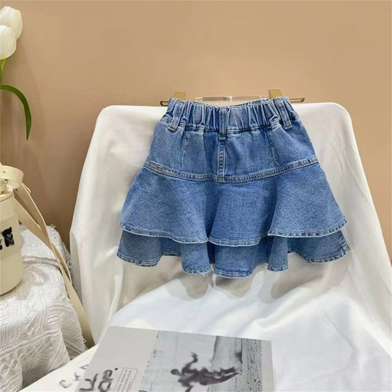 Likimi Toddler Kids Girls Denim Skirt Solid Color Elastic Waist