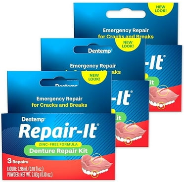 Dentemp Repair Kit - Repair-It Advanced Formula Denture Repair Kit (Pack of 3) - Denture Repair Kit Repairs Broken Dentures - Denture Repair to Mend Cracks & Replace Loose Teeth