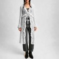 thumbnail image 2 of Cardigans for Women, V Neck Long Length Open Front Knit Sweaters with Ruffle Detail & Flare Sleeves, Spring Fall Street Wear | VerBelle,Beige L, 2 of 9