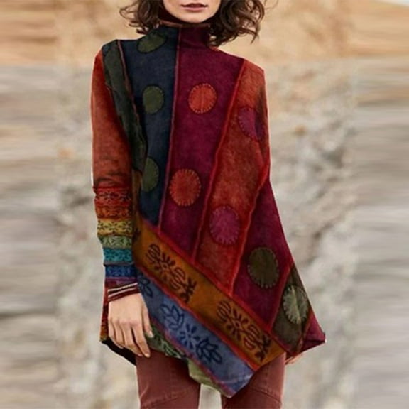 Tejiojio Women Clothes Women Fashion Loose O-Neck Printed Long Sleeve Top