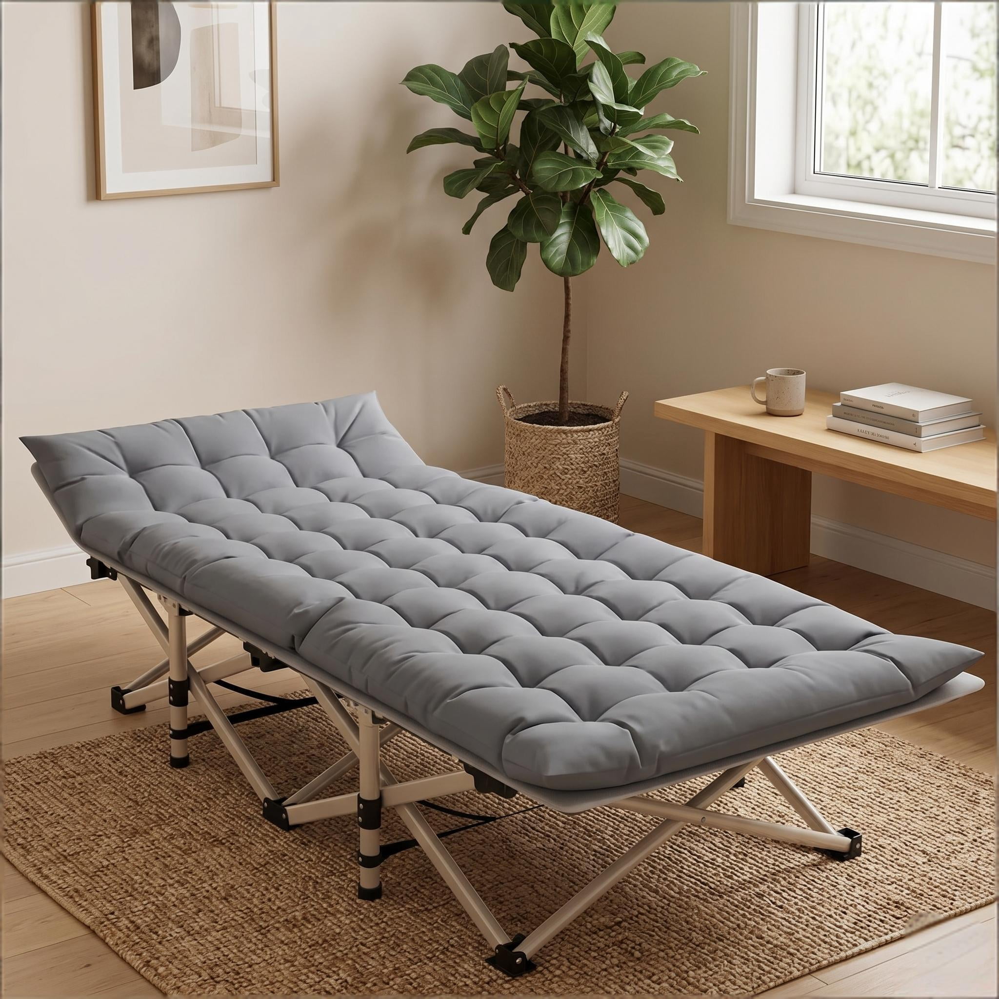 Howcool Patio Folding Chaise Lounge Bed, Ergonomic Single Reclining Cot, Portable Heavy Duty Outdoor/Indoor Folding Bed for Garden, Patio, Camping & Office