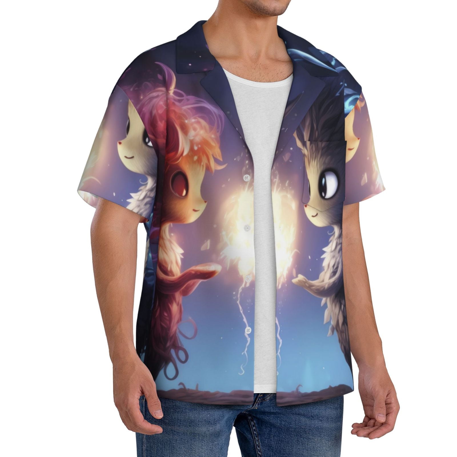 Kdxio Men's Hawaiian Shirt for Men Short Sleeve Shirt Dreamy Forest Elf Summer Casual Holiday Beach Button Down T-Shirts