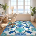 thumbnail image 3 of Design&I 4'x6' Washable Area Rug Snag-Free Skid-Resistant Medium Coral Seashell Motifs Marine Reef Border Ocean Nautical Fish Turtle Refined for Home Office, Under Desk, 3 of 7