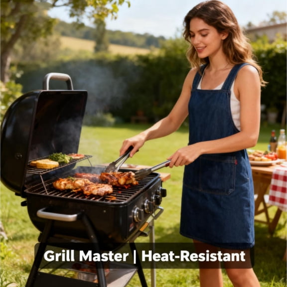 Adult Jour Apron - Lightweight Cotton Apron with Front Pocket, Cross Back Aprons for Women Men, Jean Kitchen Apron (Light blue)