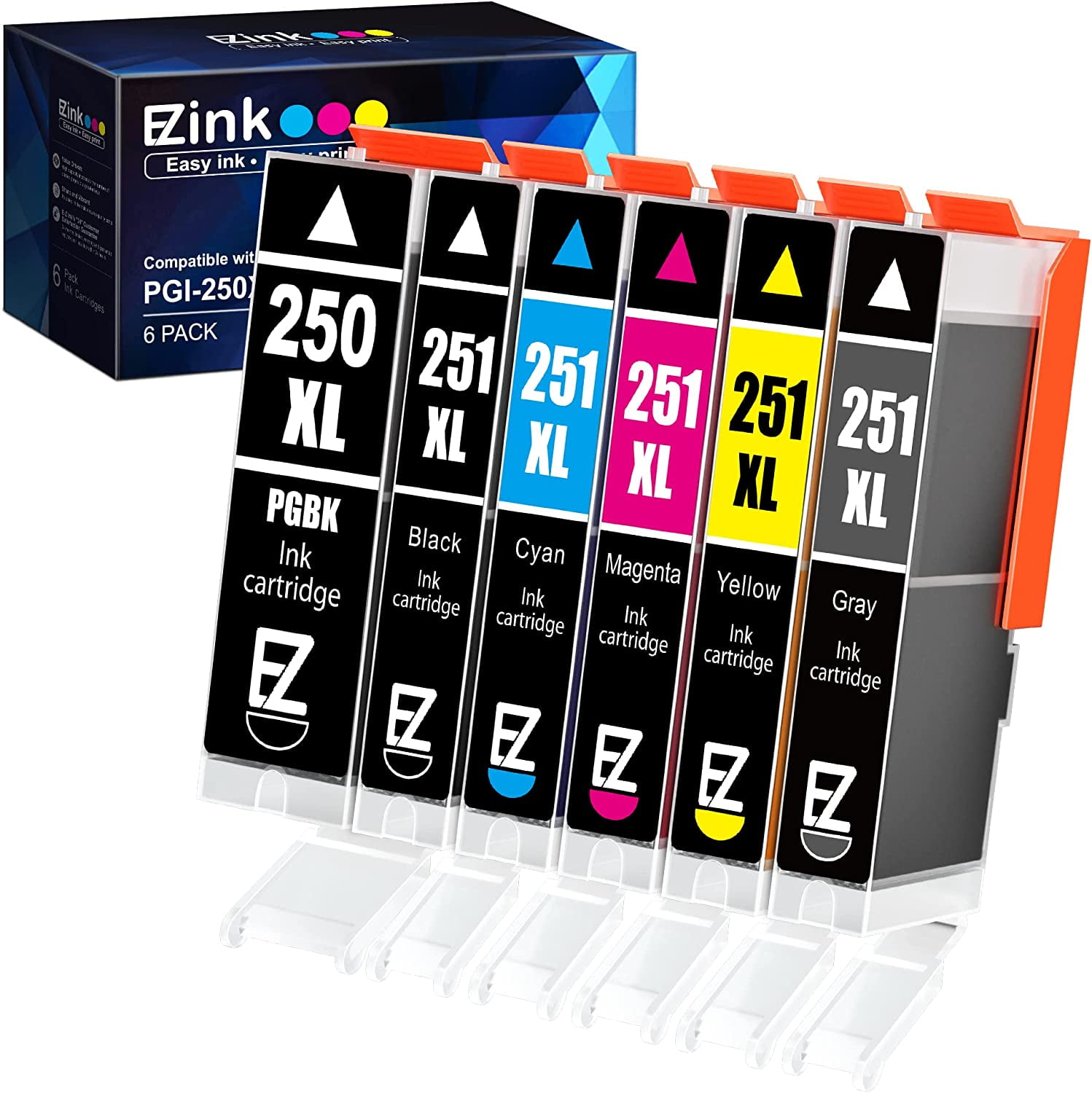 E-Z Ink PGI250XL CLI251XL Ink Cartridge Replacement for Canon PGI-250XL PGI  250 XL CLI-251XL CLI 251 XL Compatible with IP8720 MG6320 MG7120 MG7520 (6  Pack) 