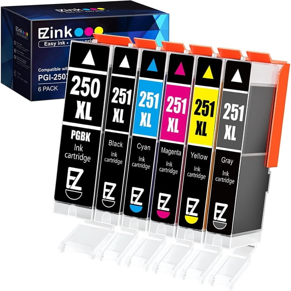 E-Z Ink PGI250XL CLI251XL Ink Cartridge Replacement for Canon PGI-250XL PGI 250 XL CLI-251XL CLI 251 XL Compatible with IP8720 MG6320 MG7120 MG7520 (6 Pack)