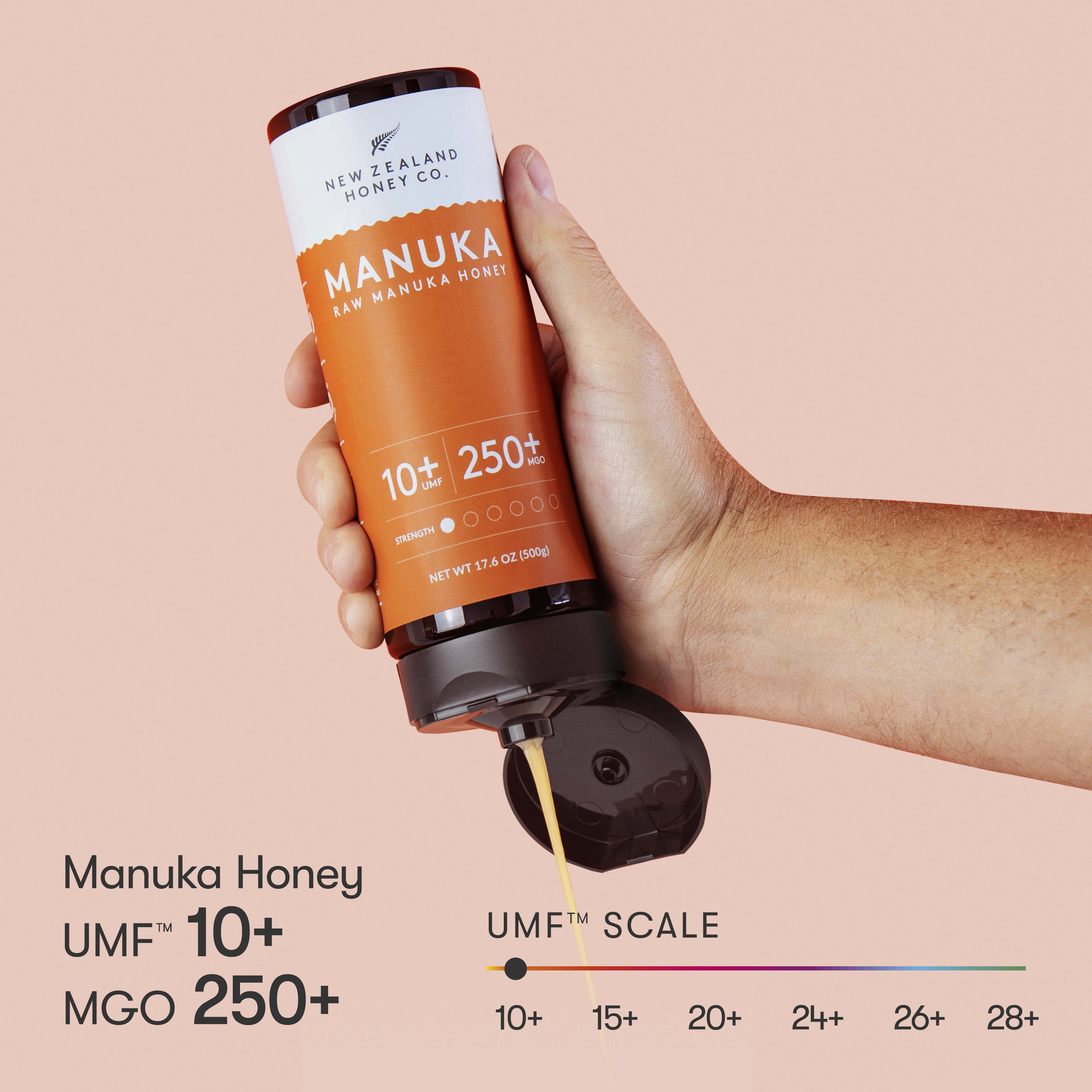 New Zealand Honey Co. Manuka Honey UMF 10+ | MGO 250+ Squeezy Bottle 17.6 oz / 1.1 lb (500g)